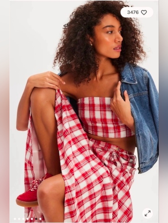 Free People Tops - NWT Red Plaid Strapless Crop Top & Maxi Skirt Set – Size Small – $198 Retail